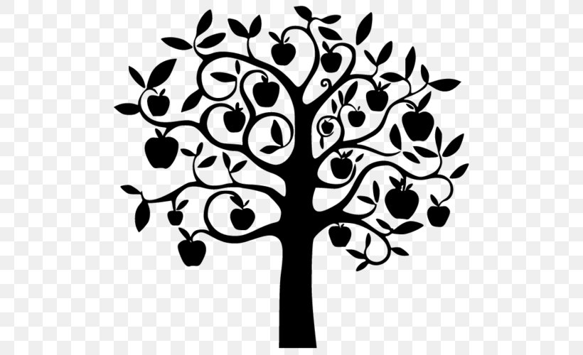 Apple Drawing Clip Art, PNG, 500x500px, Apple, Black And White, Branch, Drawing, Flora Download Free