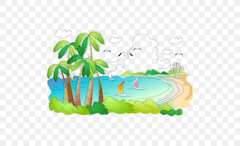 Cartoon Fukei Painting Illustration, PNG, 500x500px, Cartoon, Area, Art, Beach, Border Download Free