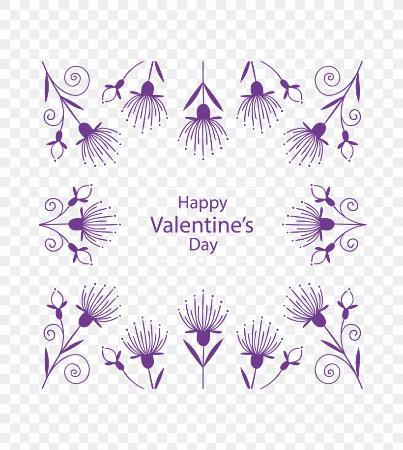 Purple Valentines Day Euclidean Vector, PNG, 4106x4581px, Purple, Border, Floral Design, Flower, Lavender Download Free