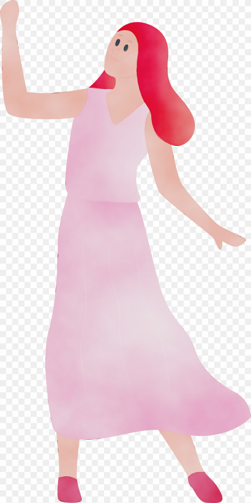 Pink Dress Clothing Standing Gown, PNG, 1498x2999px, Watercolor, Clothing, Costume, Dress, Figurine Download Free