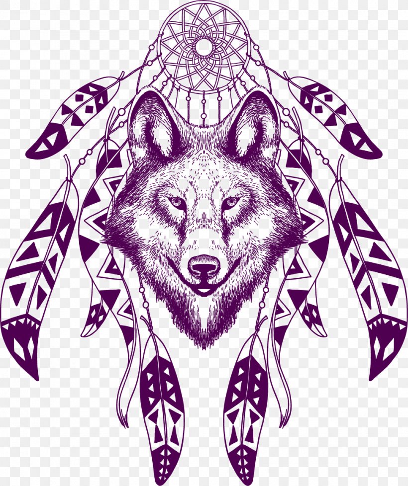 Gray Wolf Dreamcatcher T-shirt Poster Illustration, PNG, 970x1158px, Gray Wolf, Art, Carnivoran, Costume Design, Drawing Download Free
