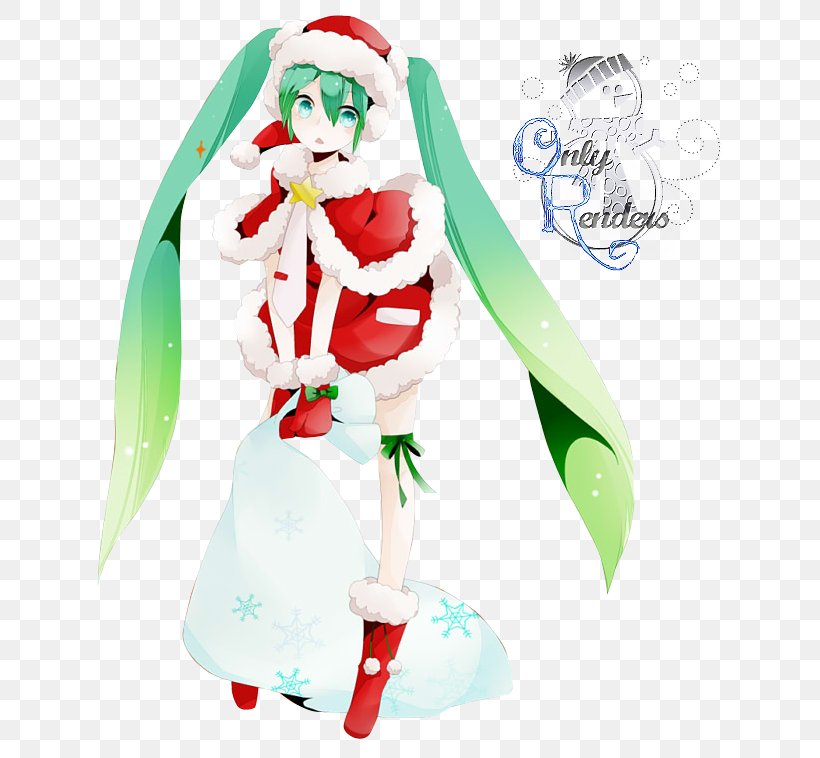 Christmas Hatsune Miku Santa Claus Rendering MikuMikuDance, PNG, 671x758px, Watercolor, Cartoon, Flower, Frame, Heart Download Free