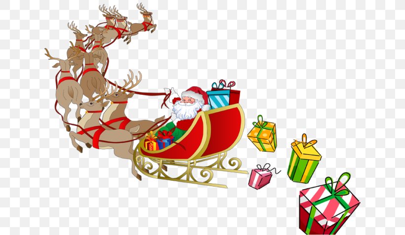 Santa Claus Reindeer Sled Clip Art, PNG, 640x476px, Santa Claus, Christmas, Christmas Decoration, Christmas Ornament, Fictional Character Download Free