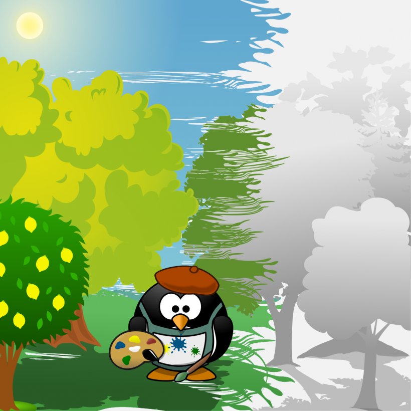 Penguin Paint Clip Art, PNG, 1200x1200px, Penguin, Beak, Bird, Brush, Cartoon Download Free