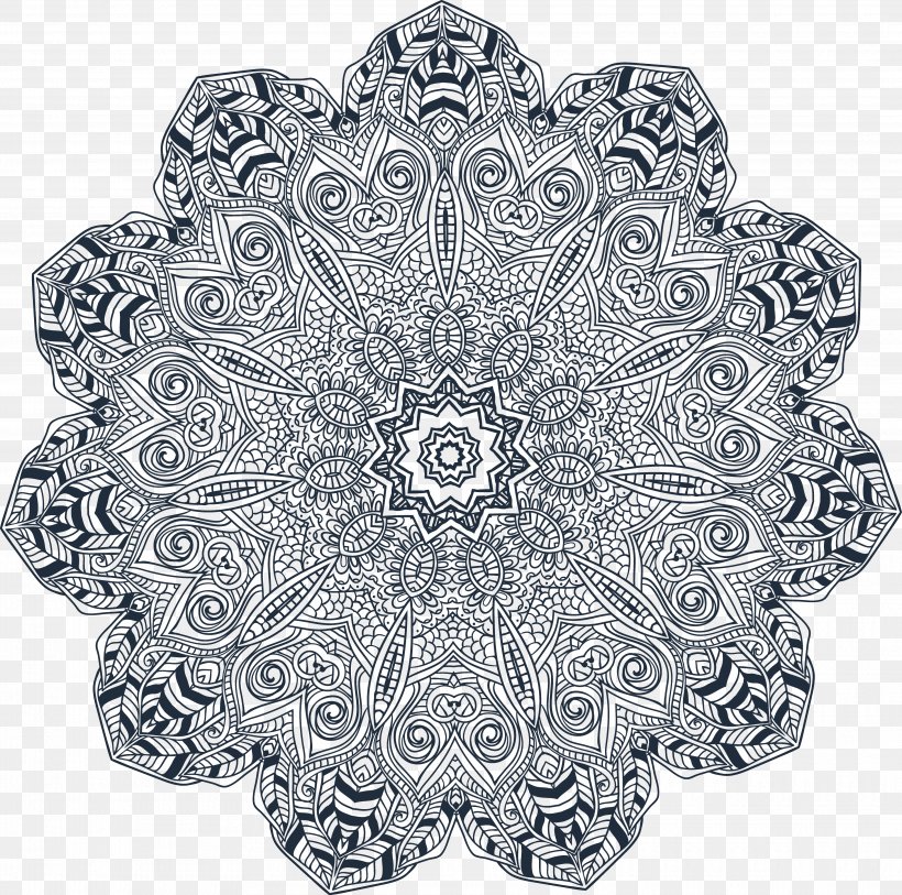 Mandala Euclidean Vector Pattern, PNG, 3730x3701px, Mandala, Black And White, Chakra, Coloring Book, Manipura Download Free