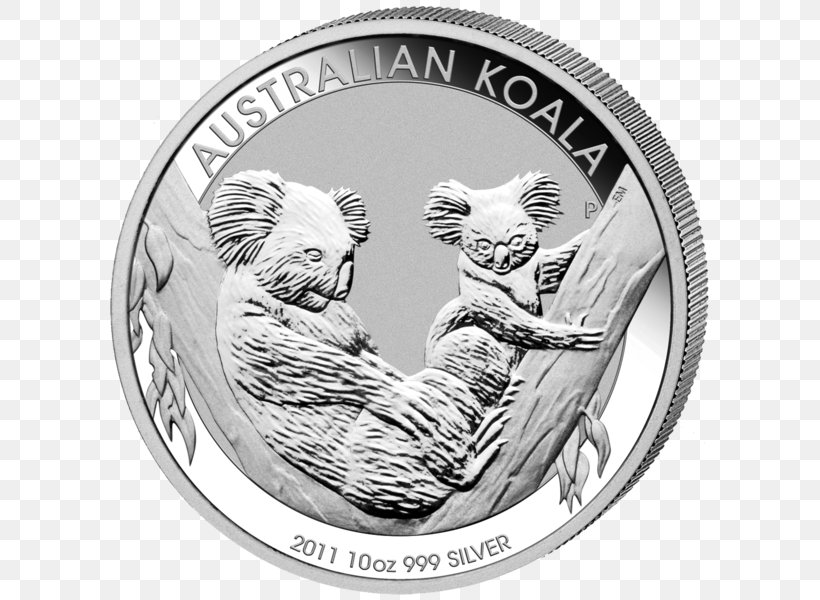 Perth Mint Koala Bullion Coin Silver, PNG, 611x600px, Perth Mint, American Silver Eagle, Australia, Australian Silver Kookaburra, Black And White Download Free