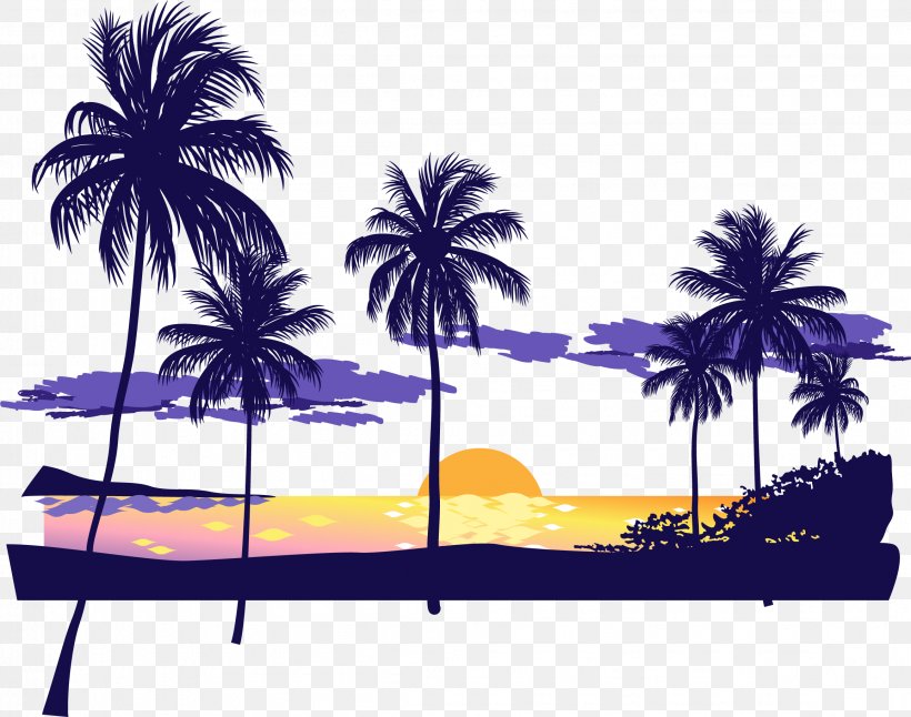 Sunset Beach Icon, PNG, 2313x1825px, Sunset, Arecales, Beach, Dusk, Palm Tree Download Free