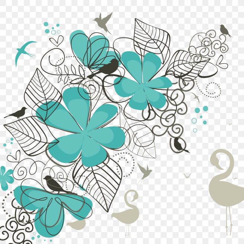Royalty-free Clip Art, PNG, 1000x1000px, Bird, Branch, Drawing, Flora, Floral Design Download Free