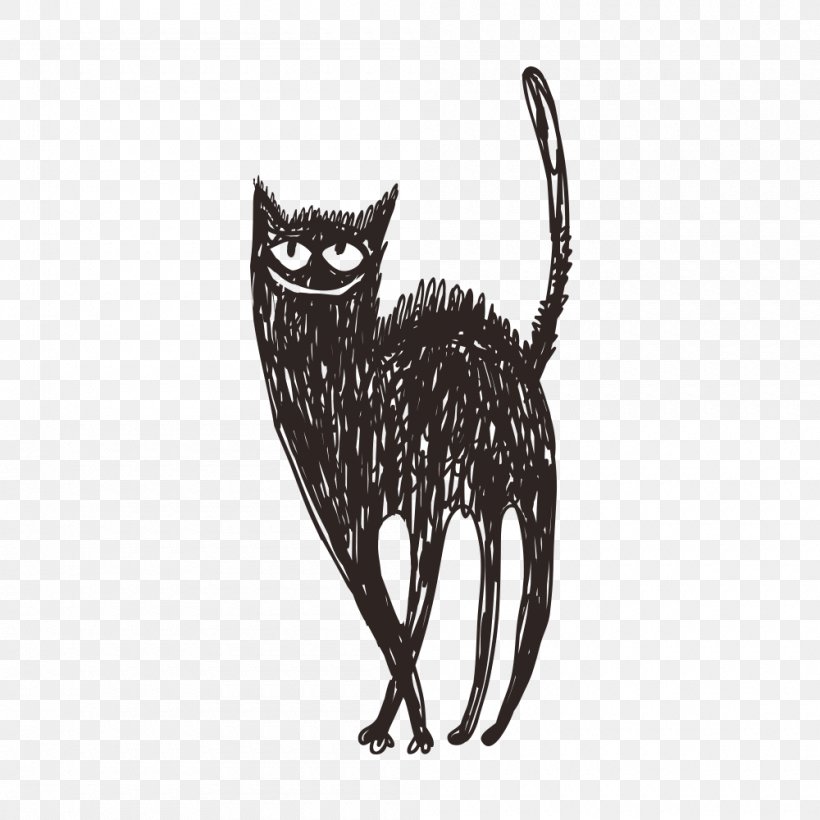 Black Cat Drawing Illustration, PNG, 1000x1000px, Cat, Art, Black, Black And White, Black Cat Download Free