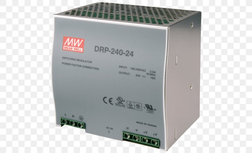 Power Supply Unit DIN Rail Power Converters MEAN WELL Enterprises Co., Ltd. Switched-mode Power Supply, PNG, 500x500px, Power Supply Unit, Ac Adapter, Alternating Current, Ampere, Computer Component Download Free