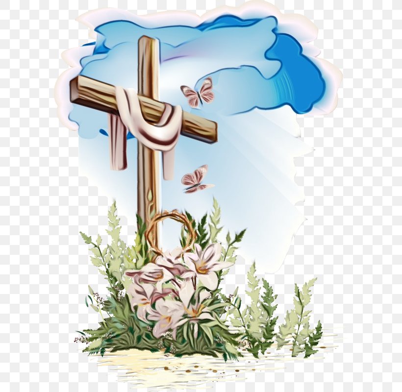 Cross Clip Art Symbol Plant Religious Item, PNG, 600x800px, Watercolor, Cross, Paint, Plant, Religious Item Download Free