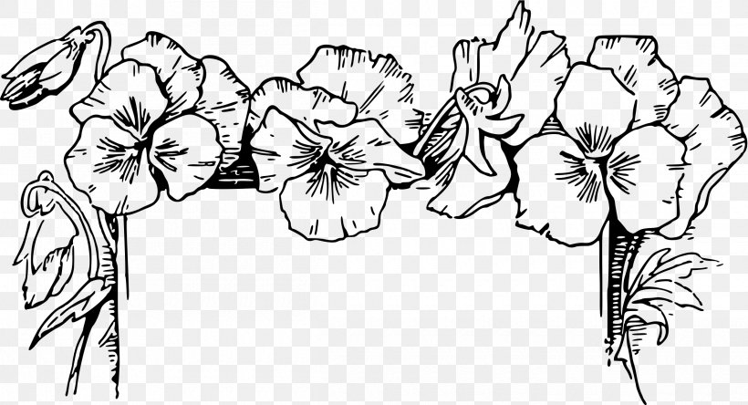 Drawing Clip Art, PNG, 2400x1302px, Drawing, Art, Artwork, Black And White, Border Flowers Download Free