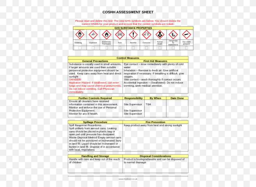 COSHH Safety Data Sheet Risk Assessment Health And Safety Executive, PNG, 424x600px, Coshh, Area, Document, Health And Safety Executive, Information Download Free