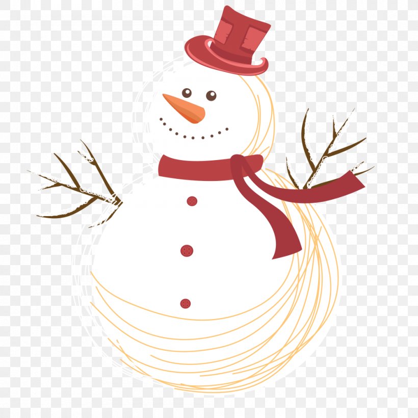 Snowman Christmas Day Vector Graphics Illustration, PNG, 1000x1000px, Snowman, Art, Beak, Bird, Cartoon Download Free