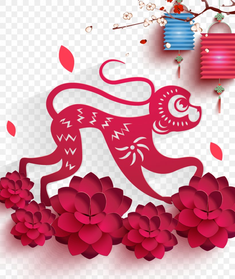 Chinese New Year Monkey Clip Art, PNG, 842x1000px, Chinese New Year, Dragon Boat Festival, Flower, Greeting Card, Lunar New Year Download Free