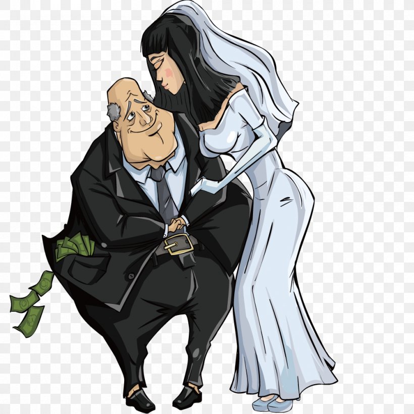 Cartoon Marriage Echtpaar, PNG, 1000x1000px, Watercolor, Cartoon, Flower, Frame, Heart Download Free