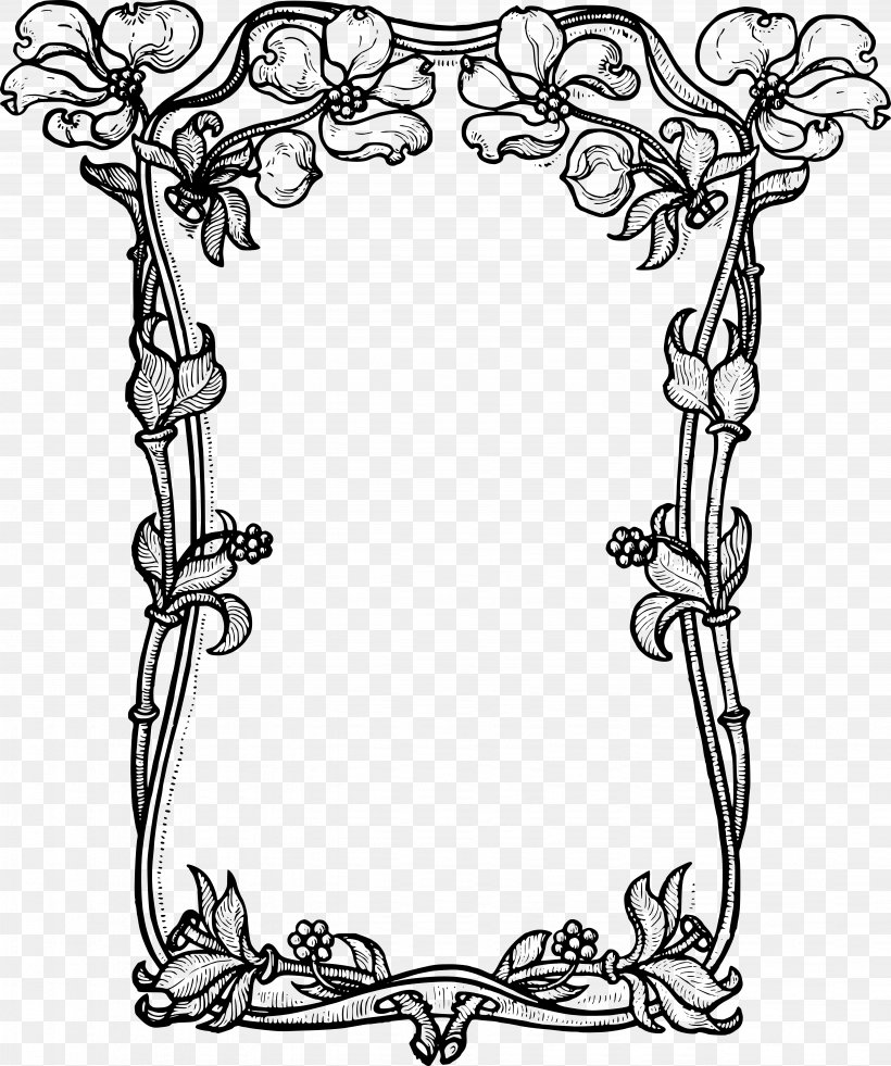 Picture Frames Flower Black And White Clip Art, PNG