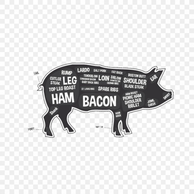 Bacon Domestic Pig Butcher Meat, PNG, 1000x1000px, Bacon, Black And White, Brand, Butcher, Canvas Print Download Free
