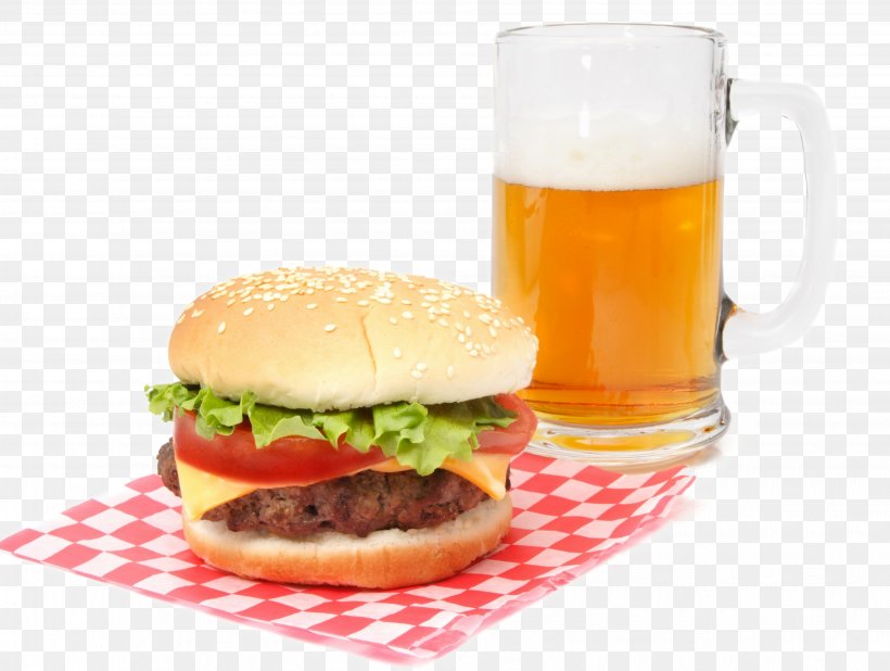 Hamburger Beer Veggie Burger Cheeseburger French Fries, PNG, 3872x2921px, Hamburger, Alcoholic Drink, American Food, Beer, Beer Glassware Download Free