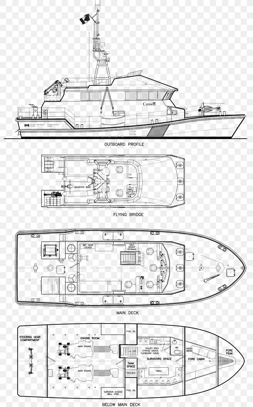 Technical Drawing Lifeboat Canadian Coast Guard Patrol Boat Ship, PNG, 800x1316px, Technical Drawing, Area, Artwork, Black And White, Blueprint Download Free