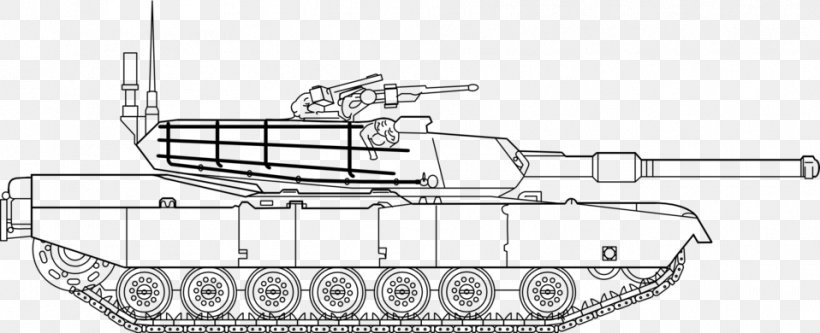 M1 Abrams Tank Drawing Clip Art, PNG, 958x390px, M1 Abrams, Art, Auto Part, Black And White, Boating Download Free