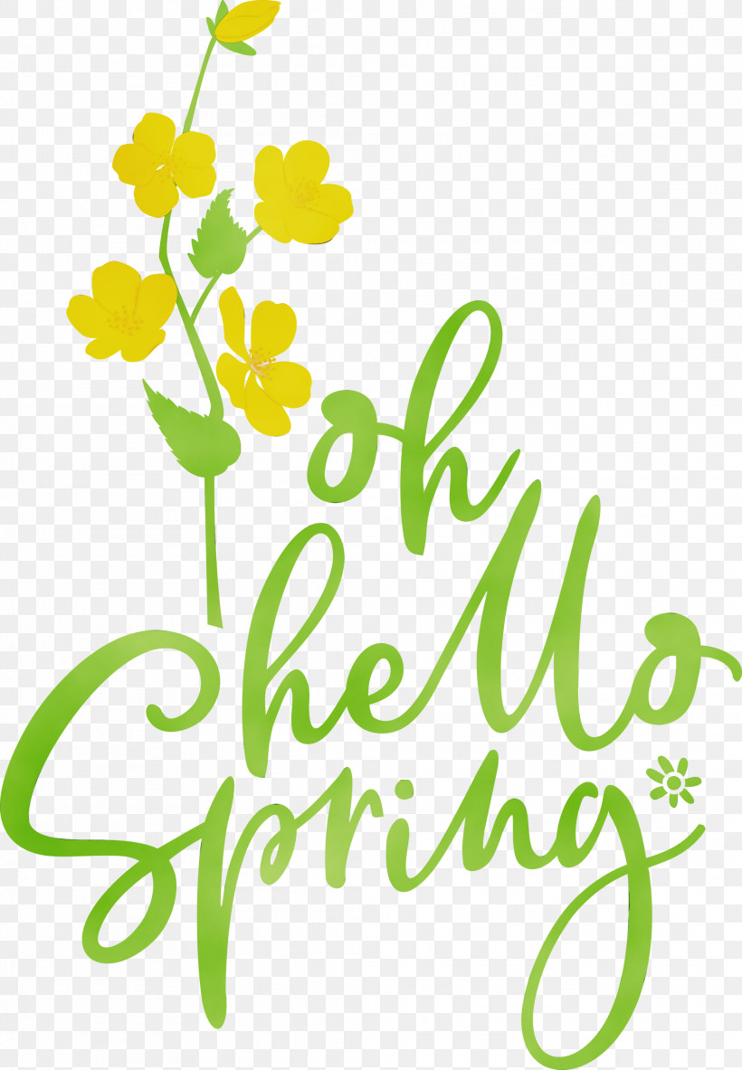 Floral Design, PNG, 2079x3000px, Hello Spring, Calligraphy, Cartoon, Floral Design, Logo Download Free