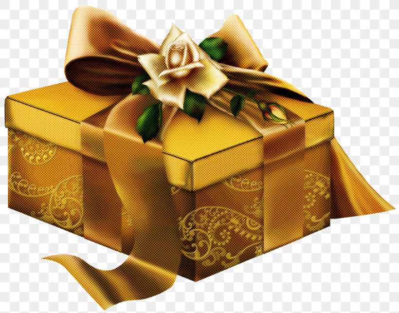 Present Box Gift Wrapping Yellow Ribbon, PNG, 1900x1490px, Present, Box, Gift Wrapping, Gold, Metal Download Free