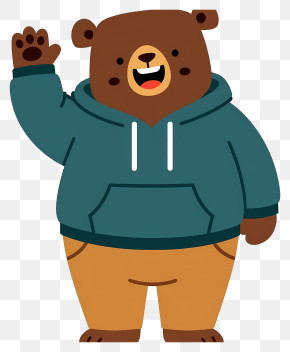 Cute Bear Waving In Hoodie PNG