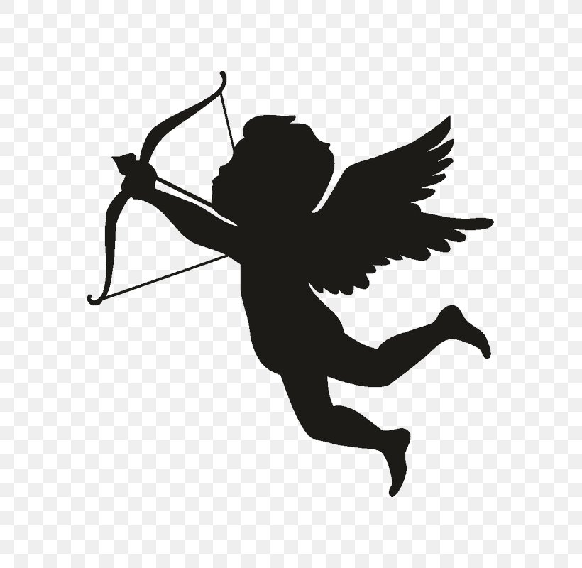 Cupid Silhouette Vector Graphics Image Clip Art, PNG, 800x800px, Cupid, Angel, Black And White, Drawing, Fictional Character Download Free