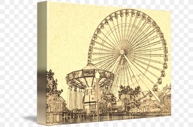 Navy Pier Ferris Wheel Drawing Art, PNG, 650x540px, Navy Pier, Art, Canvas, Canvas Print, Decorative Fan Download Free