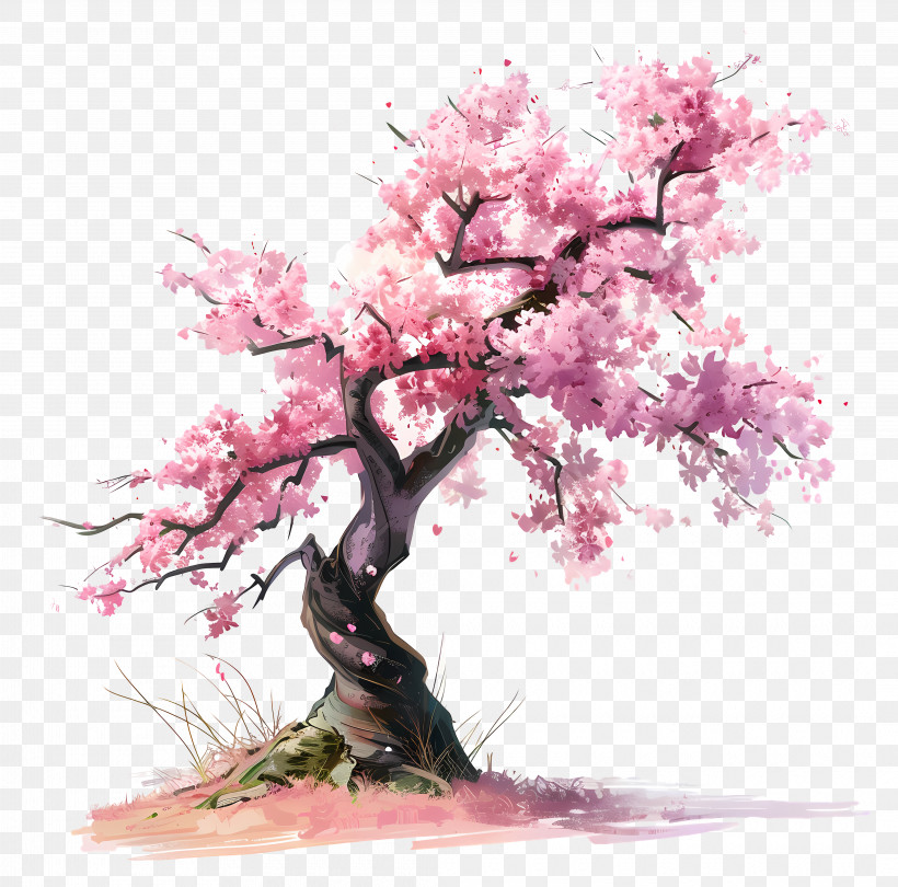 花卉草圖 Sakura Tree - Pink Cherry Blossom Tree Illustration PNG