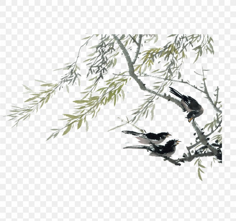 China Poster Ink Wash Painting Qingming, PNG, 953x894px, China, Bird, Black And White, Branch, Chinese Painting Download Free