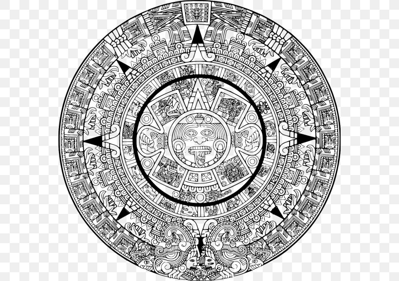 Aztec Calendar Stone Aztec Empire Maya Civilization Drawing, PNG, 580x578px, Aztec Calendar Stone, Aztec, Aztec Calendar, Aztec Empire, Black And White Download Free