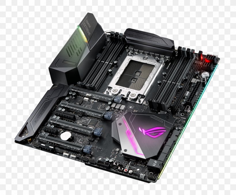 Socket TR4 Mainboard Asus ROG Zenith Extreme PC Base AMD TR4 Form Factor E Motherboard DDR4 SDRAM, PNG, 1000x826px, Socket Tr4, Advanced Micro Devices, Asus, Atx, Central Processing Unit Download Free