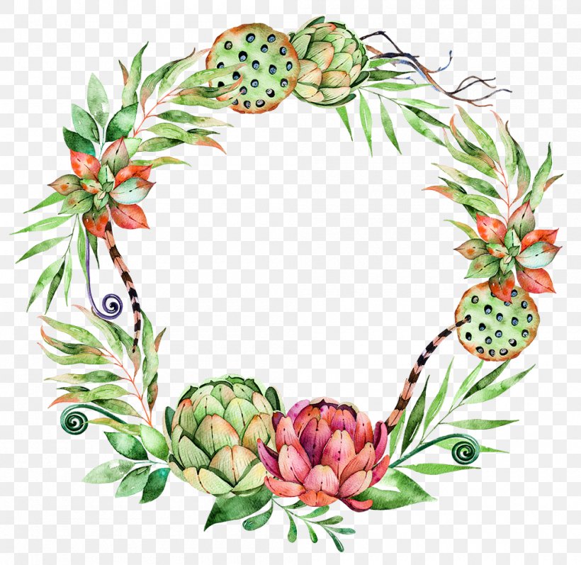 Flower Succulent Plant Wreath Illustration, PNG, 1000x972px, Flower, Cactaceae, Christmas Decoration, Decor, Floral Design Download Free