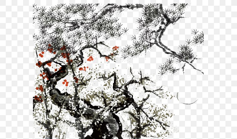 Ink Wash Painting Chinese Painting Inkstick, PNG, 591x483px, Ink Wash Painting, Birdandflower Painting, Black And White, Blossom, Branch Download Free