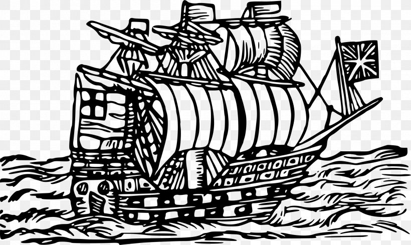 Sailing Ship Line Art Clip Art, PNG, 2400x1432px, Sailing Ship, Art, Artwork, Black And White, Caravel Download Free