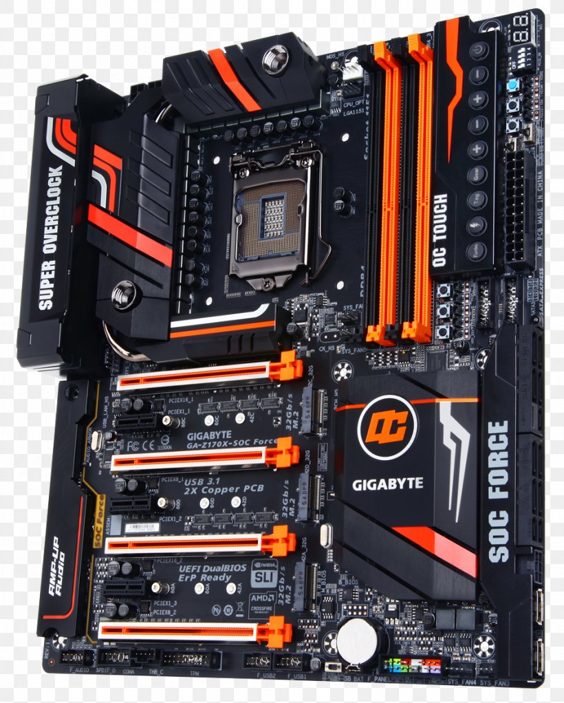 Motherboard Gigabyte Technology LGA 1151 ATX GIGABYTE GA-Z170X-SOC FORCE, PNG, 947x1181px, Motherboard, Atx, Computer Case, Computer Component, Computer Cooling Download Free