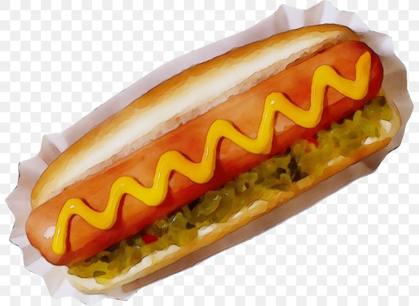 Fast Food Junk Food Food Hot Dog Bun Hot Dog, PNG, 800x600px, Watercolor, Chicagostyle Hot Dog, Cuisine, Dish, Fast Food Download Free