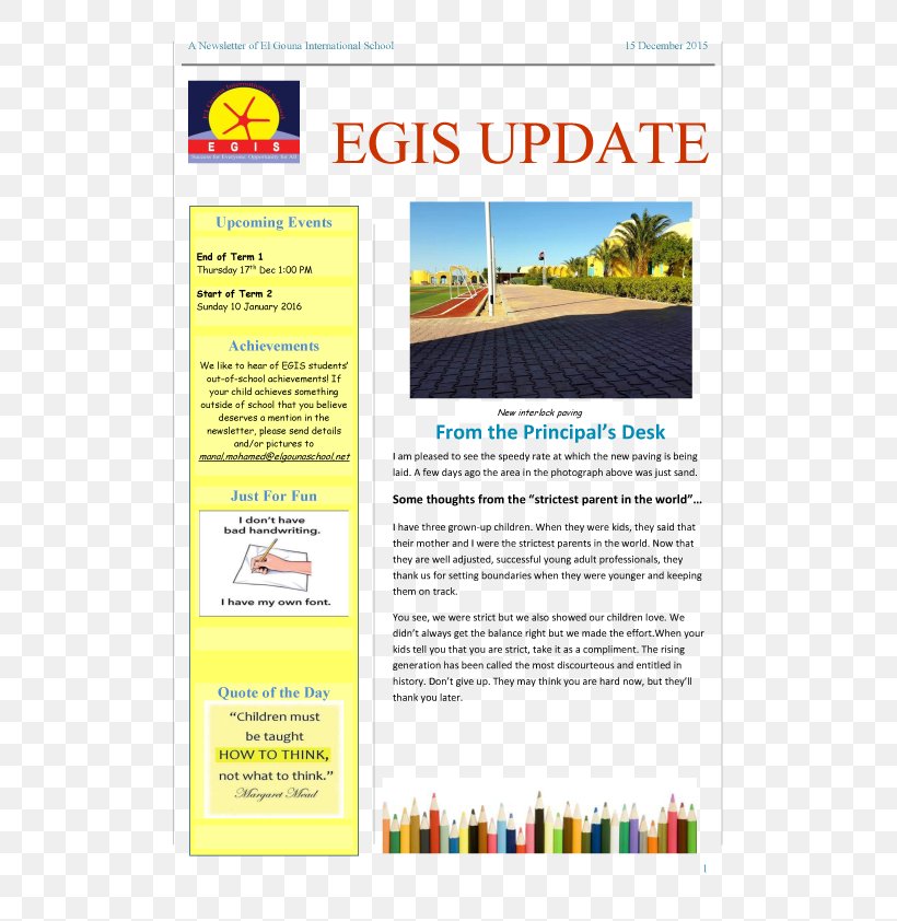 Newsletter Elementary School Web Page, PNG, 595x842px, Newsletter, Advertising, Area, Brand, Brochure Download Free