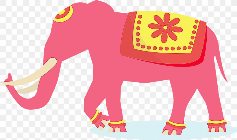 Indian Elephant, PNG, 3000x1781px, Watercolor, Elephant, Indian Elephant, Meter, Paint Download Free