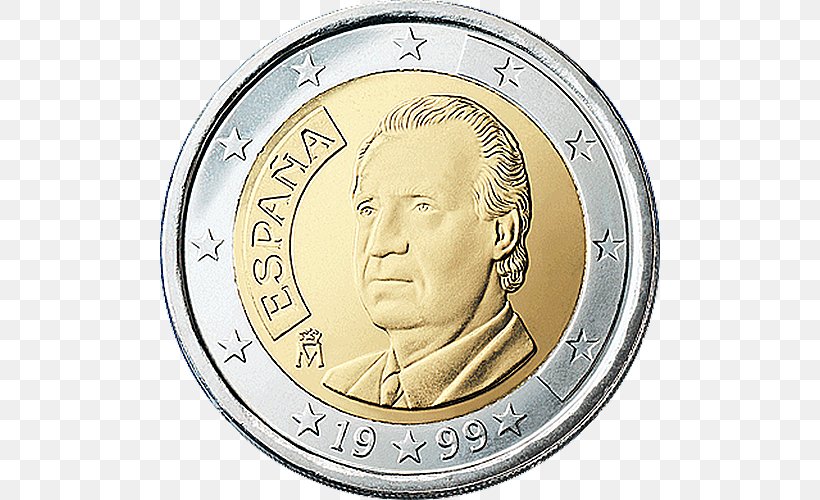 Spain 2 Euro Coin Spanish Euro Coins, PNG, 500x500px, 2 Euro Coin, 2 Euro Commemorative Coins, Spain, Coin, Currency Download Free