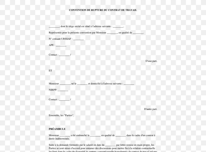 Document Rupture Conventionnelle Du Contrat De Travail Text Template Form, PNG, 532x606px, Watercolor, Cartoon, Flower, Frame, Heart Download Free