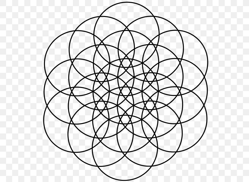 Overlapping Circles Grid Sacred Geometry Metatron's Cube Crop Circle, PNG, 600x600px, Overlapping Circles Grid, Area, Black And White, Bring Me The Horizon, Circle Packing Download Free
