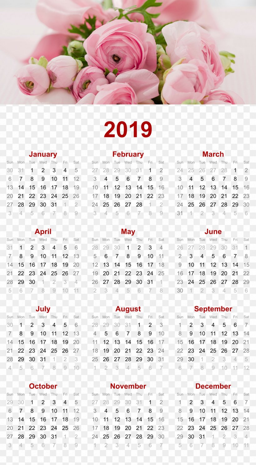 2019 Printable Calendar, PNG, 1280x2324px, Royaltyfree, Art, Calendar, Photography, Stock Photography Download Free