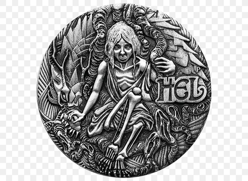 Perth Mint Hel Norse Mythology Goddess Loki, PNG, 600x600px, Perth Mint, Black And White, Coin, Deity, Drawing Download Free