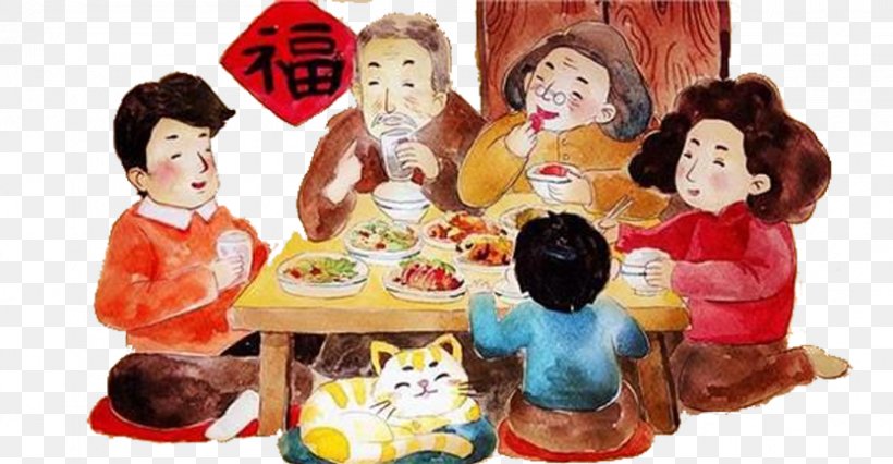 China Chinese New Year Dinner Oudejaarsdag Van De Maankalender, PNG, 834x434px, China, Artworks, Chinese New Year, Dinner, Eating Download Free