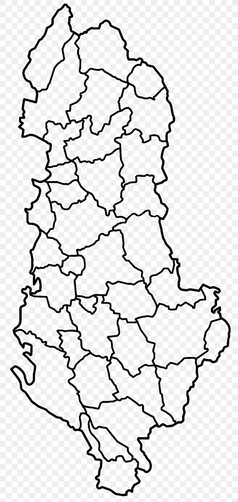 District Of Albania Wikipedia Blank Map, PNG, 1000x2112px, Albania, Albanian, Area, Black And White, Blank Map Download Free