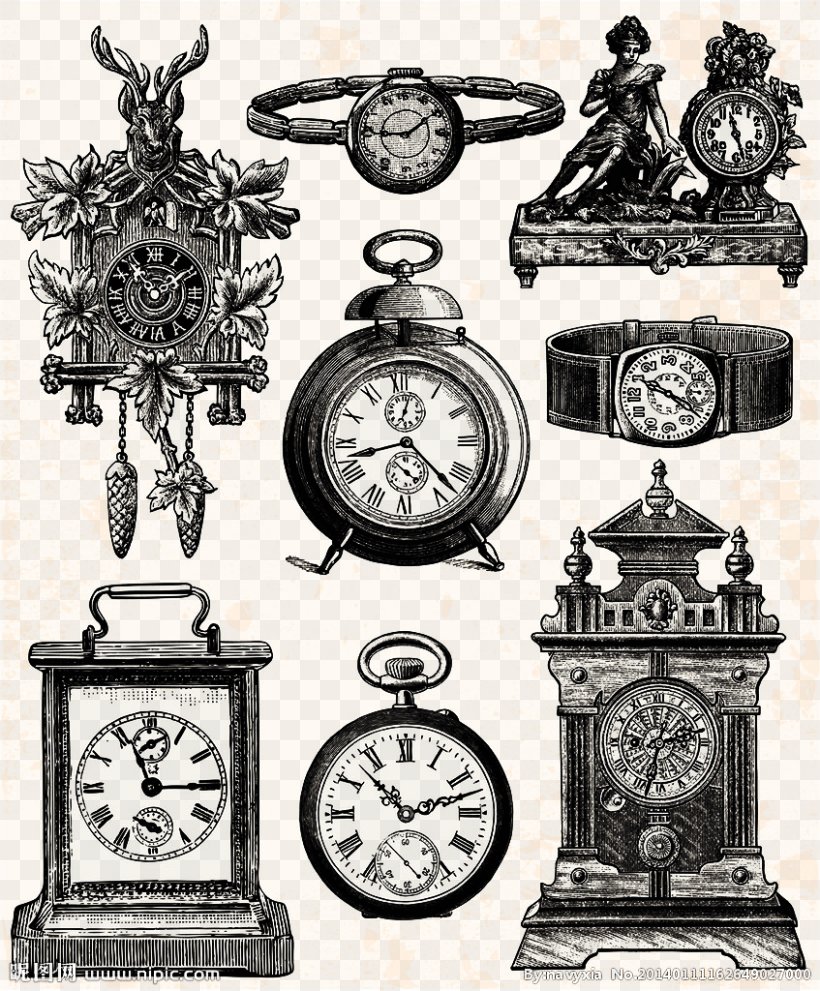 Watch Alarm Clock Household Goods, PNG, 847x1024px, Watch, Alarm Clock, Antique, Automatic Watch, Black And White Download Free