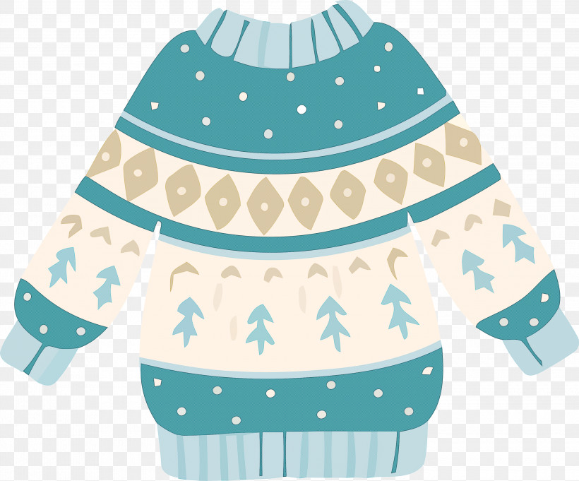 Blue White Clothing Turquoise Aqua, PNG, 3000x2493px, Christmas Sweater, Aqua, Baby Toddler Clothing, Blue, Cartoon Sweater Download Free